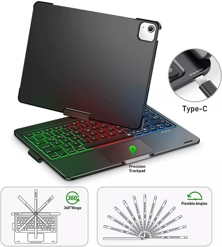 For iPad 7/8/9/10/11th Gen Air Pro 11" Touchpad Keyboard Case with 360° Rotation - Picture 8 of 39