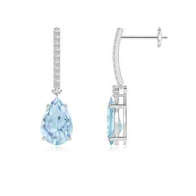 ANGARA 2,4 ctw Solitär Birne Aquamarin Ohrhänger mit Diamanten in 14K Gold