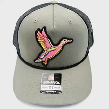 Richardson Green Trucker Hat with Colorful Duck Black Pond Patch