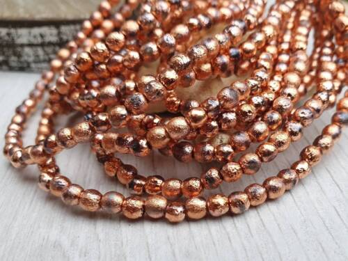 4mm Copper Ore Etched Finish | Round Druk Beads | Full Strand of 50 Beads - Picture 1 of 5