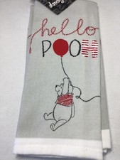 DISNEY WINNIE THE POOH HELLO POOH GRAY KITCHEN TOWELS 2 100 COTTON NWT
