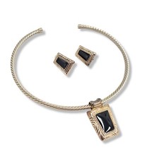 Vtg Premier Design Vintage Silver Tone Choker Necklace Clip Earrings Set