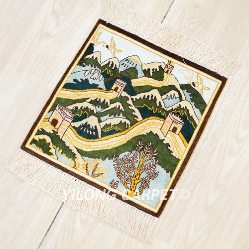 1x1ft Hand Knotted Area Rug Oriental Silk Carpet Great Wall Tapestry LJH115A - Picture 4 of 11