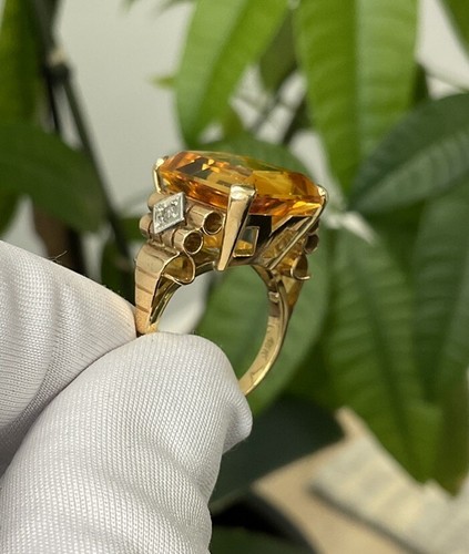 ANELLO COCKTAIL ANTICO RETRÒ CITRINO DIAMANTI ACCENTI DETTAGLI PERGAMENA 17K RG - Foto 6 di 10