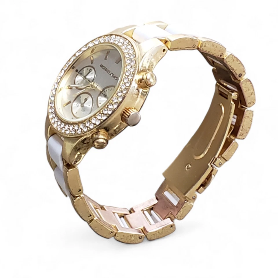 Женские белые и золотистые водонепроницаемые кварцевые часы Michael Kors 10 атм 6112-1 - Изображение 4 из 4