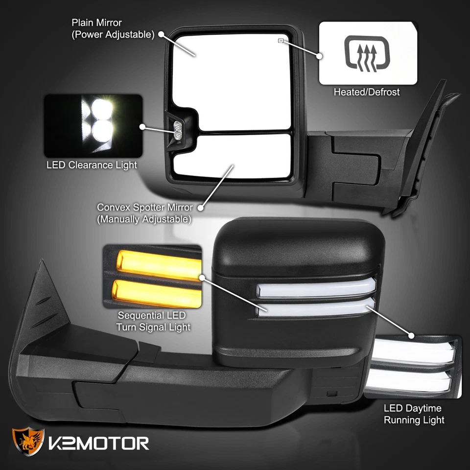 Fits 2007-2013 Chevy Silverado Sierra 1500 Power Heated Tow Mirrors LED Signal - Изображение 3 из 4