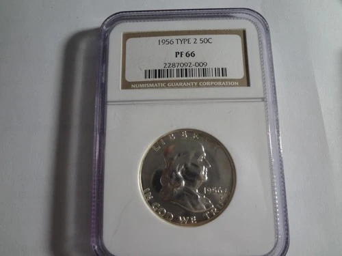 1956 Type 2 50C Proof 90% Silver Franklin Half Dollar NGC  PF 66