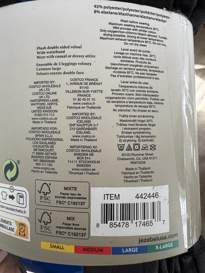 Jezebel 2 Pack Wide Waistband Black Velour Legging Size Small UK 8-10 Brand New - Image 2 of 2