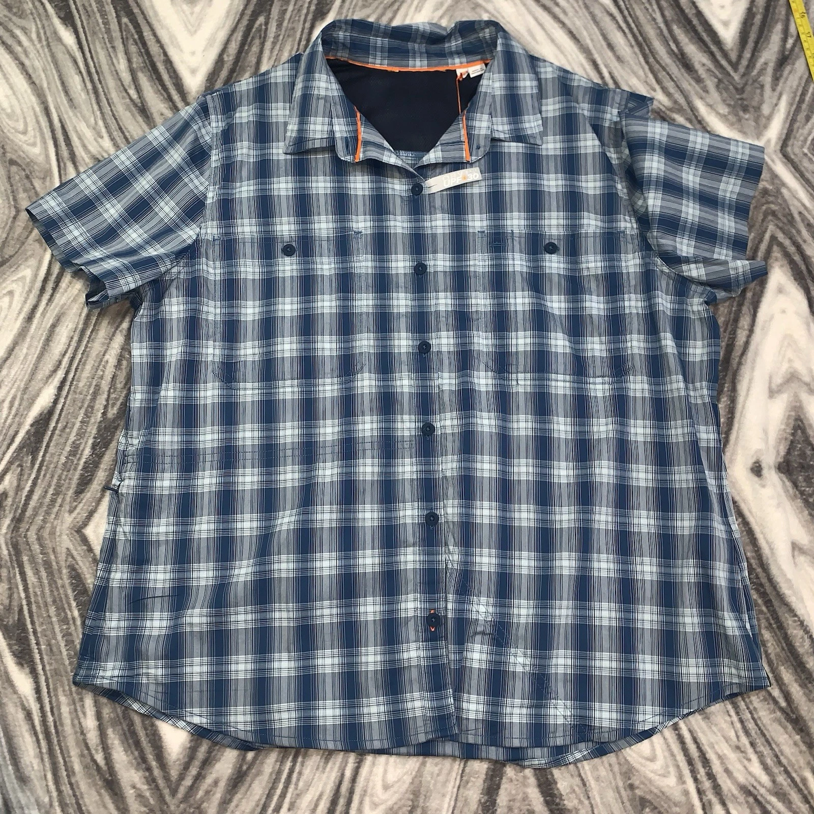 Eddie Bauer UPF 30 Outdoor Shirt Mens XL Blue Plaid Short Sleeve Hiking NWT