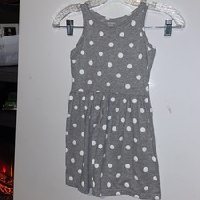 Girl kids Polka dot Grey  White Dress Spring Summer Sleeveless 6/6x