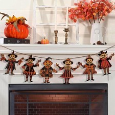 Vintage Halloween Decor Wood Banner 6Pcs Vintage Halloween Bunting Decorations 