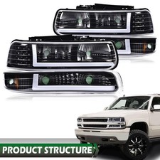 Headlights For 99-02 Chevy Silverado 00-06 Suburban Tahoe Bumper Lamps Chrome Us