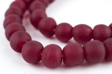 Deep Red Recycled Glass Beads 14mm Ghana African Sea Glass Round Large Hole