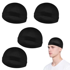 4 Pcs Wave Cap,Silk Wave Sleep Hair Cap for Black Men, Mens Night Elastic Ban...