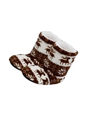 Gm Fashion USA Fuzzy Slippers Size 7 8 New Chocolate Brown White Snowflakes Deer