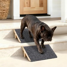 2 Pack Dog Ramp for Stairs - Foldable Wood Dog Stair Ramp with Non-Slip Carpe...
