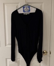 Lovers Friends Vision Long Sleeve Black Bodysuit Faux Wrap V-Neck Womens Small