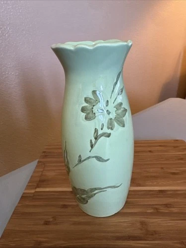Royal Hargreaves Green Milk Jug Vase. 8 Inches Tall.