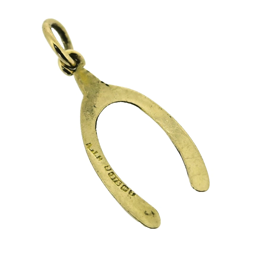 Wishbone Charm Gold 9ct Gelb Viel Glück Hohl 3D Vintage gepunzt Birmingham