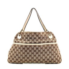 GUCCI GG Canvas Leather Shoulder Bag Tote bag Beige Gold 121023 Authentic