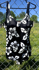 VTG Maxine of Hollywood Black White One Piece Swimsuit Sz 24 Pinup Pointed Bra