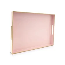  Large Serving Tray with Handles，Rectangular Plastic 15.7" x 11.8" x 1.6" Pink