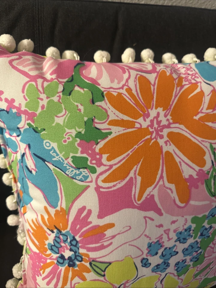 Lilly Pulitzer Reversible Floral Pom Pom 17” Decorative Pillow - Image 2 of 4