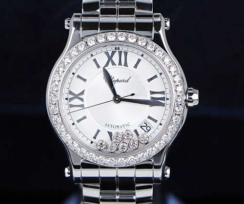 $25,200 Chopard Happy Sport 7 Floating Diamond 36mm Automatic Steel Watch 8559 - Picture 1 of 12