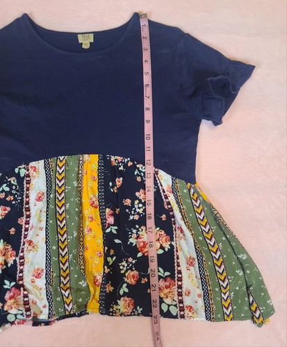 Girls XL True Craft Blue Shirt Striped With Flowers Flair - Picture 3 of 9