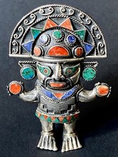 Statuette personnage solaire en argent massif 950 et pierres