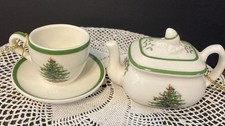 Spode Christmas Tree, Tea Cup/Saucer  Tea Pot Miniature Ornaments