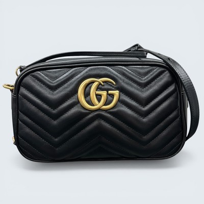 GUCCI 447632 GG Marmont Shoulder Bag black leather Women Second Hand A-rank