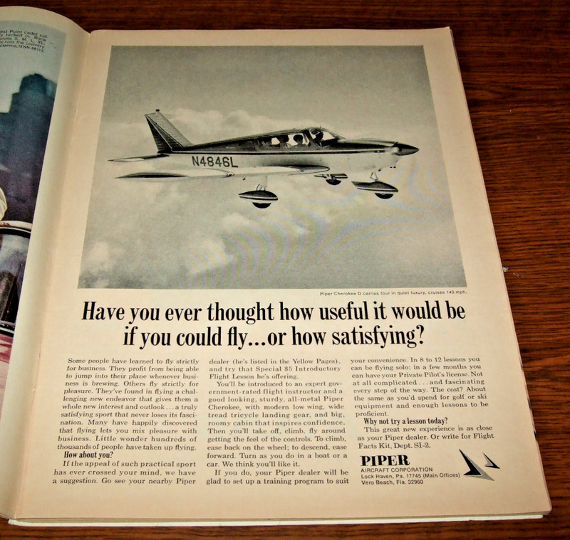 1968 Piper Aircraft Corporation Piper Cherokee D Magazine Print Ad