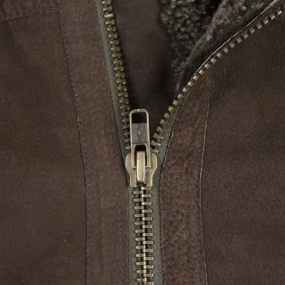 Men's Brown Shearling-Lined Suede Aviator Bomber Jacket - Size XXL / 46" Chest - Image 4 of 4