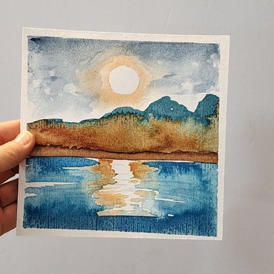 AMBER K - 6x6 Inch Abstract Sunrise Painting on Paper, Unframed Original Art