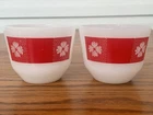 Vintage Federal Glass Red Gingham Flower CUSTARD Cups BOWLS Set Of 2