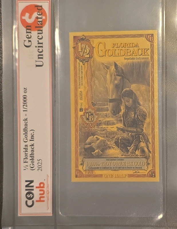 2025 ½ Florida Goldback 24K Gold Foil Note Gem Uncirculated Sealed Slab COIN hub