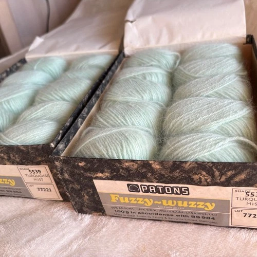 Patons Fuzzy Wuzzy Angora Yarn Turquoise Mist 20 Balls Boxed Vintage Lot - product listing photo