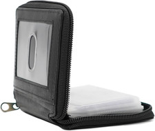 Mens Zip around Leather Wallet with Inserts Black 