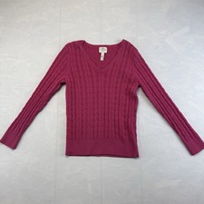St John s Bay Cable Knit Sweater Pink V Neck Small