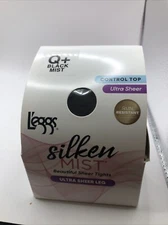 NEW L’eggs Silken Mist Ultra Sheer Leg Control Top pantyhose size Q+ Black Mist