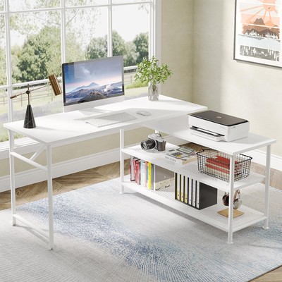 Tribesigns Modern L-Shaped Desk with Storage Shelves, 360°Rotating Desk Corne...