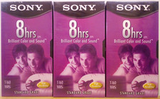 NEW Lot of 3 Sealed Sony Blank VHS Video Tapes 8 hrs Standard Grade T-160 VL/WA