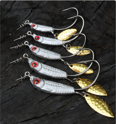 10PCS Weighted Hooks Swimbait Hooks Offset Worm with Spinner Bass 1/0 -5/0#  Hook | eBay