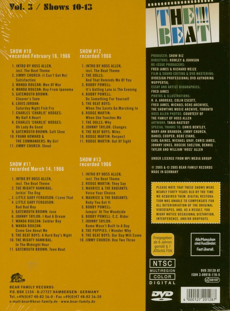 Various - The !!!! Beat - Legendary R&B and Soul Shows from 1966 Vol.3 (DVD) Various - The !!!! Beat - Legendary R&B and Soul Shows from 1966 Vol.3 (DVD)