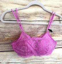 Aerie Real Power Pink Joy Floral Lace Wireless Push Up Bra Size 32C NWT