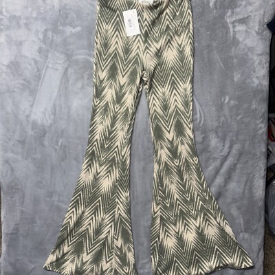 Women s M Bell Bottom Pants Boho Chevron Flare Y2K Retro Hippie Festival Indie C