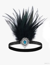 SweetV Naya 1920s Feather Headband -Black