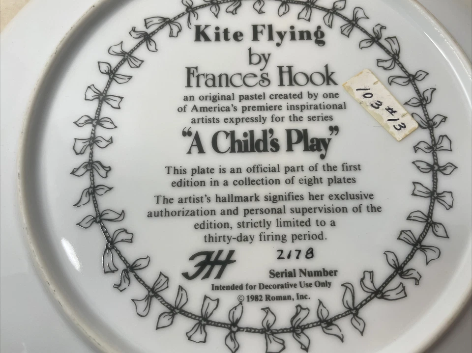 1982 Frances Hook A Child's Play "Kite Flying" Collector's Plate W/Org Box + COA - Image 4 of 4