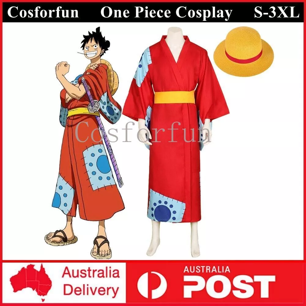 One Piece Cosplay Monkey Luffy Wano Costume Country Hat Kimono Yukata  Outfits